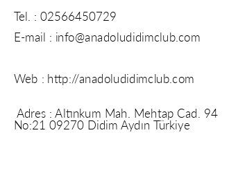 Anadolu Hotels Didim Club iletiim bilgileri